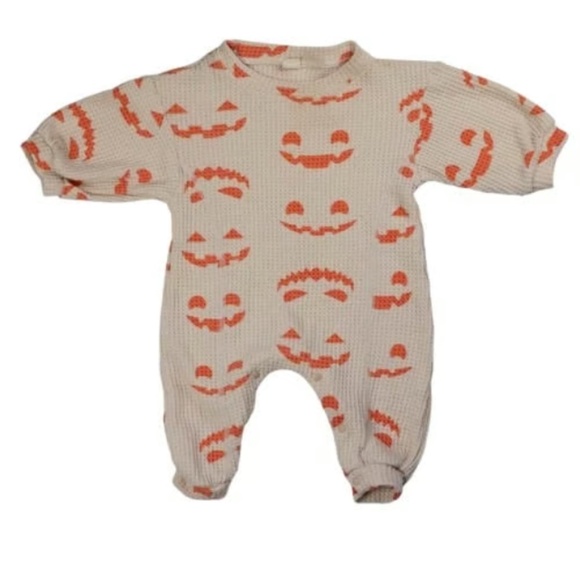 Mini Olie Waffle Knit Pumpkin One Piece Pajamas 9–12 Months Fall Halloween - Picture 1 of 6